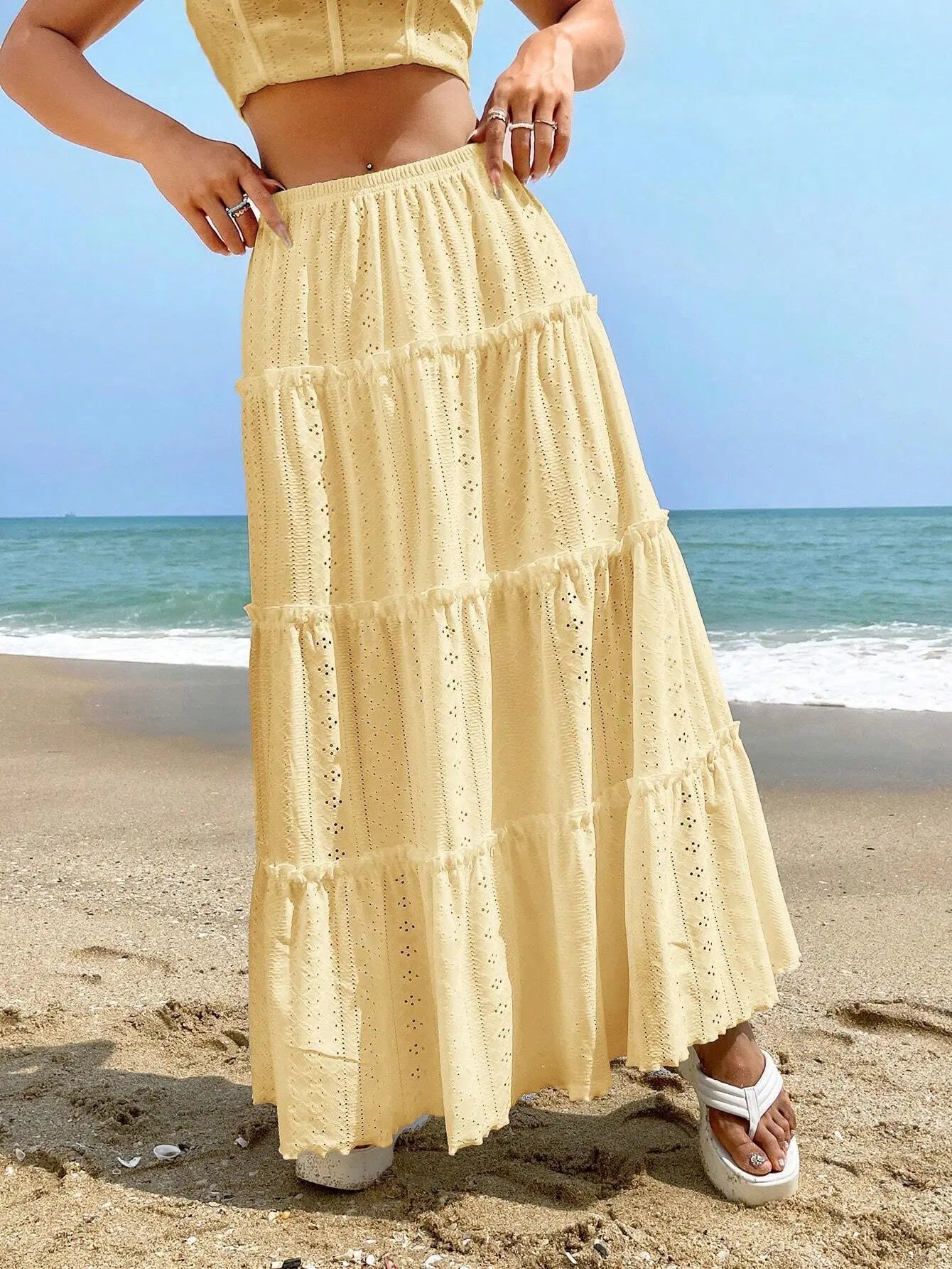 Women's Elastic Waist Mid-length Stitching Solid Skirt Angel Wishes