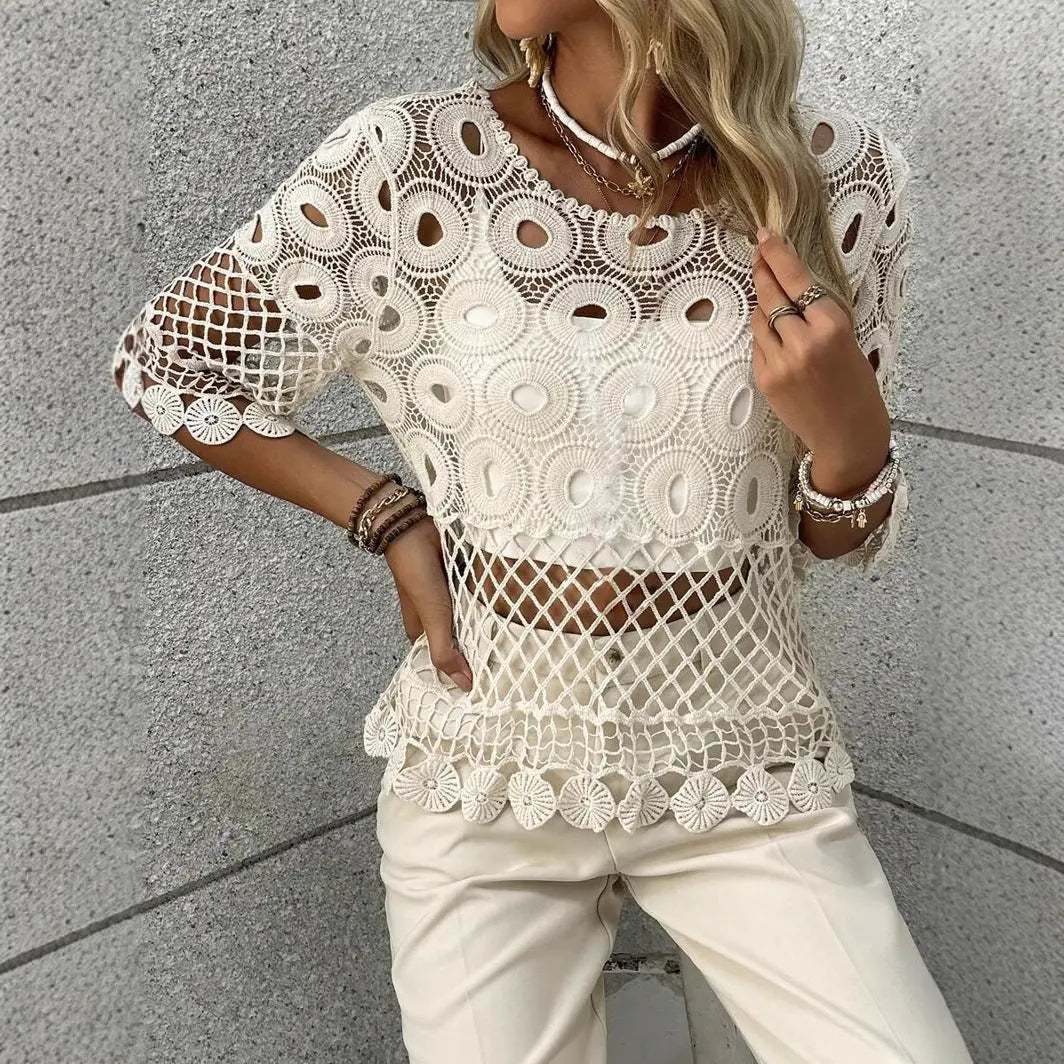 Sun Protection Shirt Crochet Woven Hollowed Top Overclothes Angel Wishes