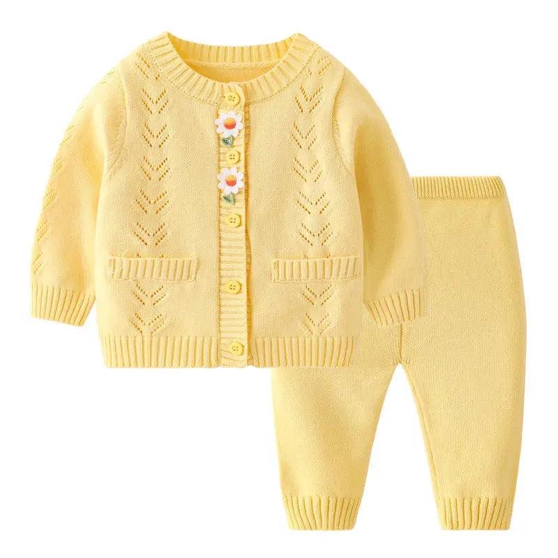 Children's Casual Knitted Cotton Yarn Cardigan Top Pants Suit Angel Wishes