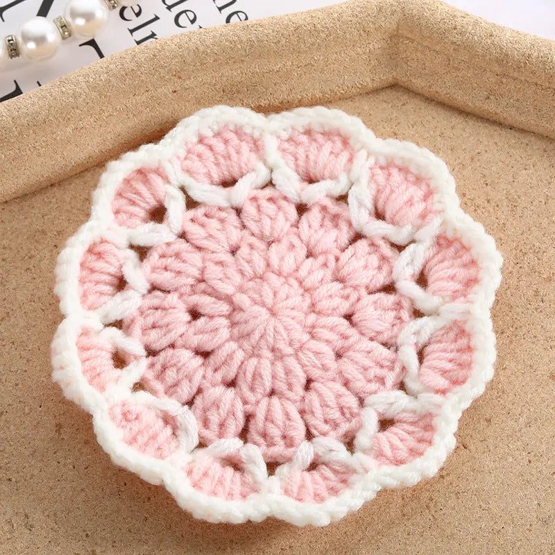 Simple Cute Flowers Knitted Coaster Wool Woven Coaster Flower Angel Wishes