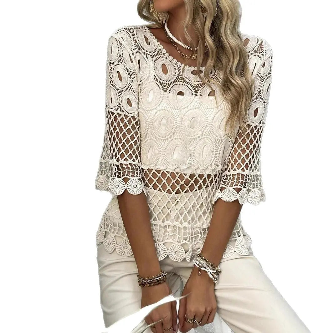 Sun Protection Shirt Crochet Woven Hollowed Top Overclothes Angel Wishes
