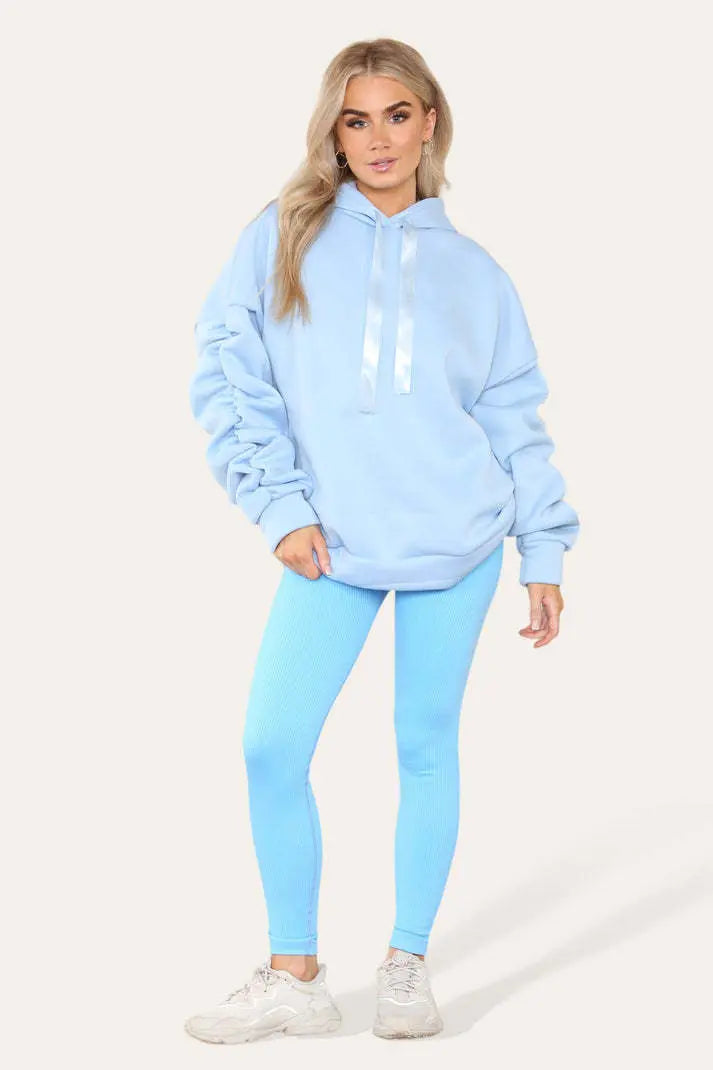 Oversized Ruched Sleeves Hoodie With Satin Ribbon Angel Wishes