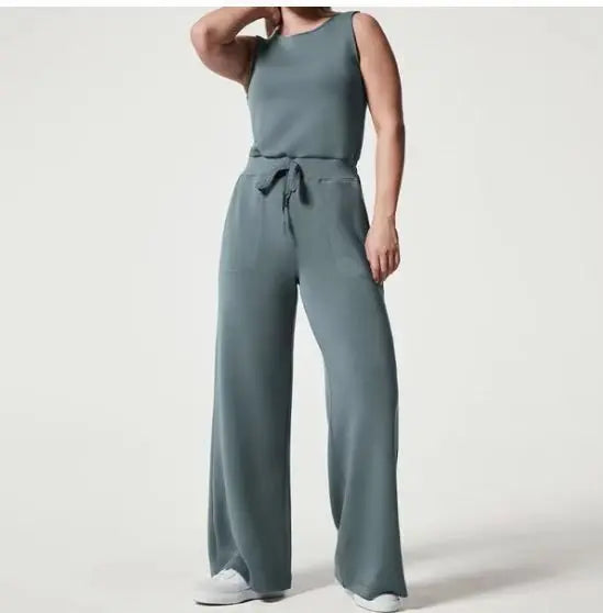Solid Color Jumpsuit Sleeveless Tops Tie Elastic Pants Romper Angel Wishes