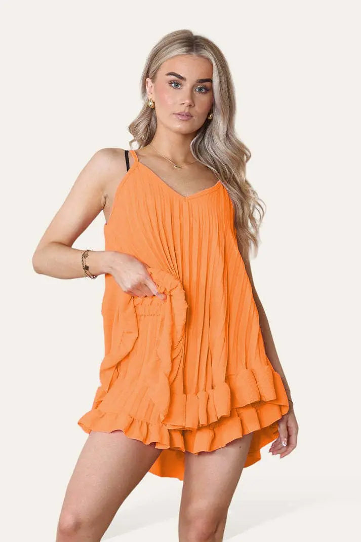 Cami Pleated Frill Hem Top & Matching Frill Shorts Co-Ord Set Angel Wishes