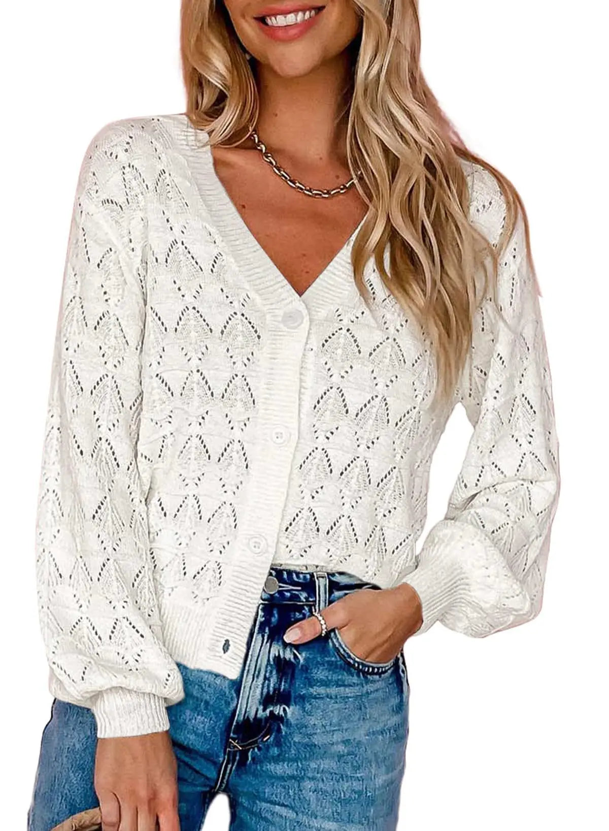 Fashion Short Cardigan Knitted Sweaters Women Autumn And Winter Long Sleeve Front-open V-neck Button-down Tops Clothes Angel Wishes
