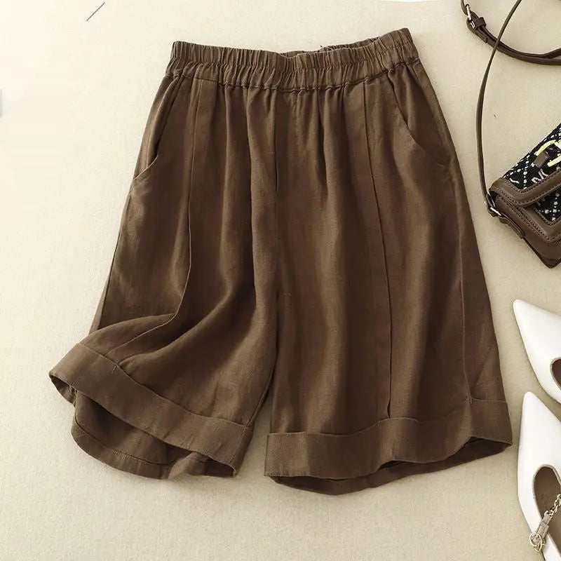 Summer High Waist Cotton Linen Wide Leg Shorts Angel Wishes