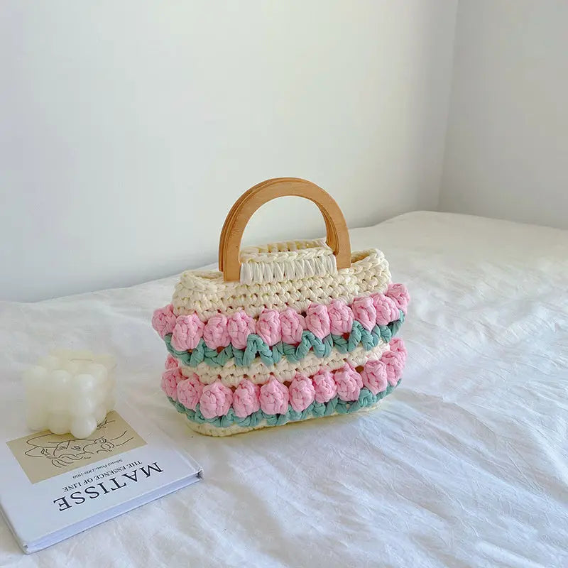Tulip Bag Hand-woven Bag Cloth Strip Crochet Angel Wishes