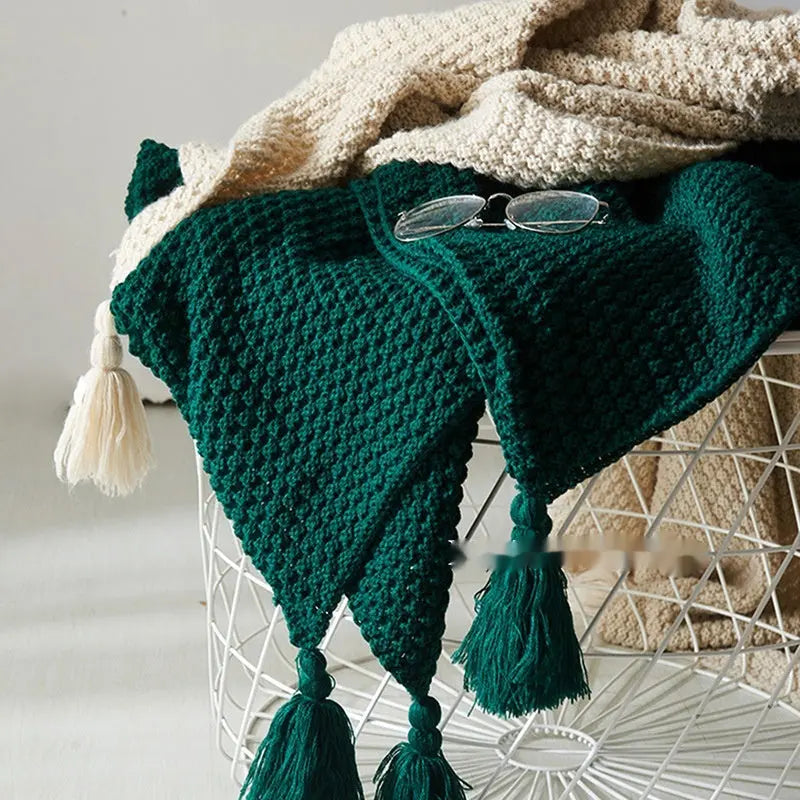 Nordic Tassel Knitted Woolen Yarn Blanket Angel Wishes
