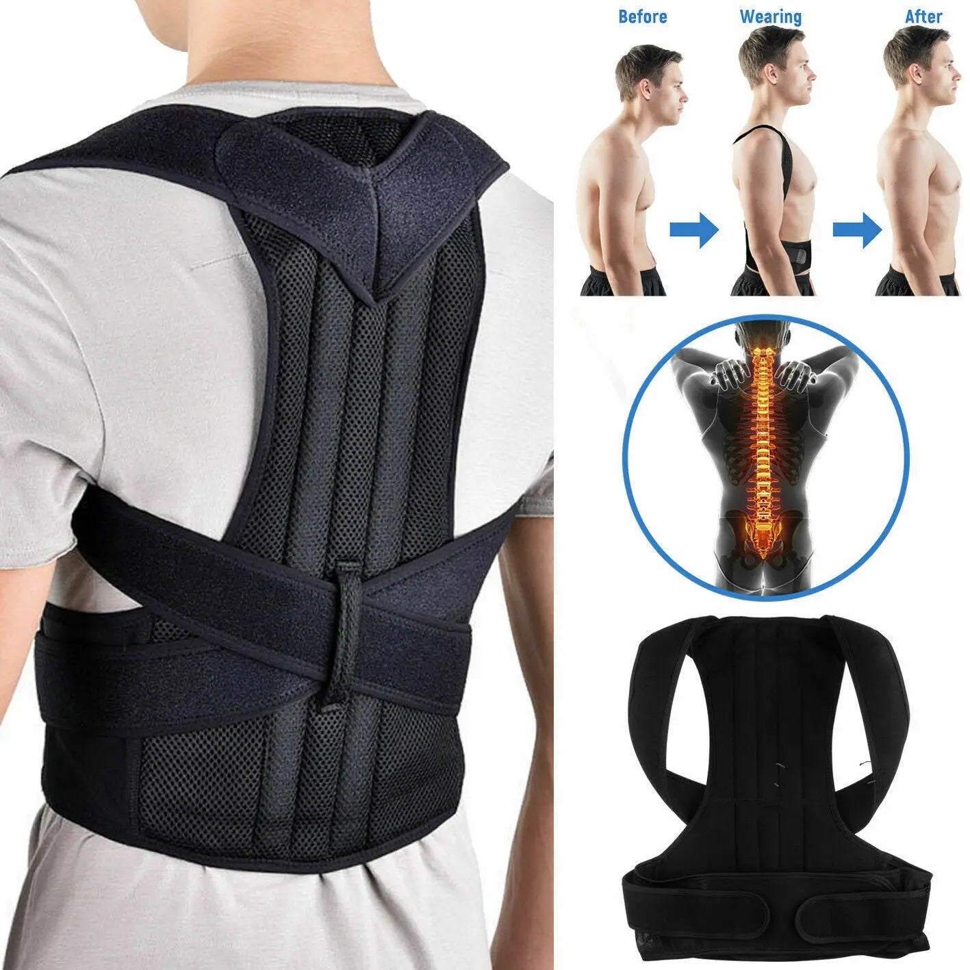 Adjustable Posture Corrector Back Brace Men Women Lumbar Shoulder Support Belt Angel Wishes
