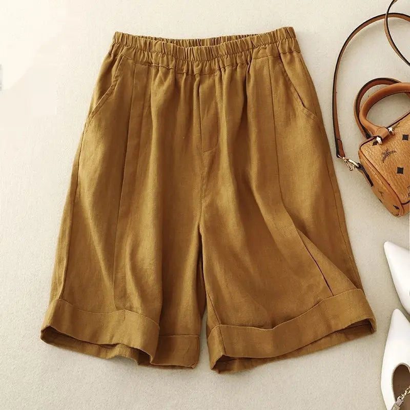Summer High Waist Cotton Linen Wide Leg Shorts Angel Wishes