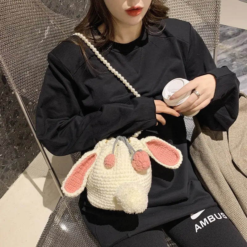 Strawberry Rabbit Crochet Wool Shoulder Bag Angel Wishes