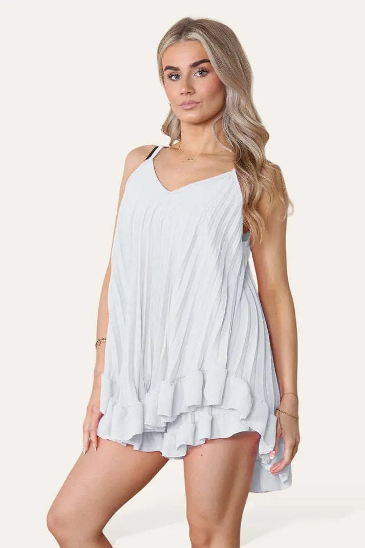 Cami Pleated Frill Hem Top & Matching Frill Shorts Co-Ord Set Angel Wishes