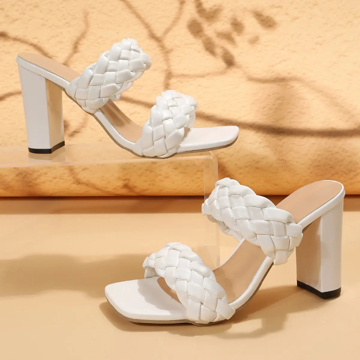 Square Toe Flip-flops Chunky Heel Woven Twisted Slippers Angel Wishes