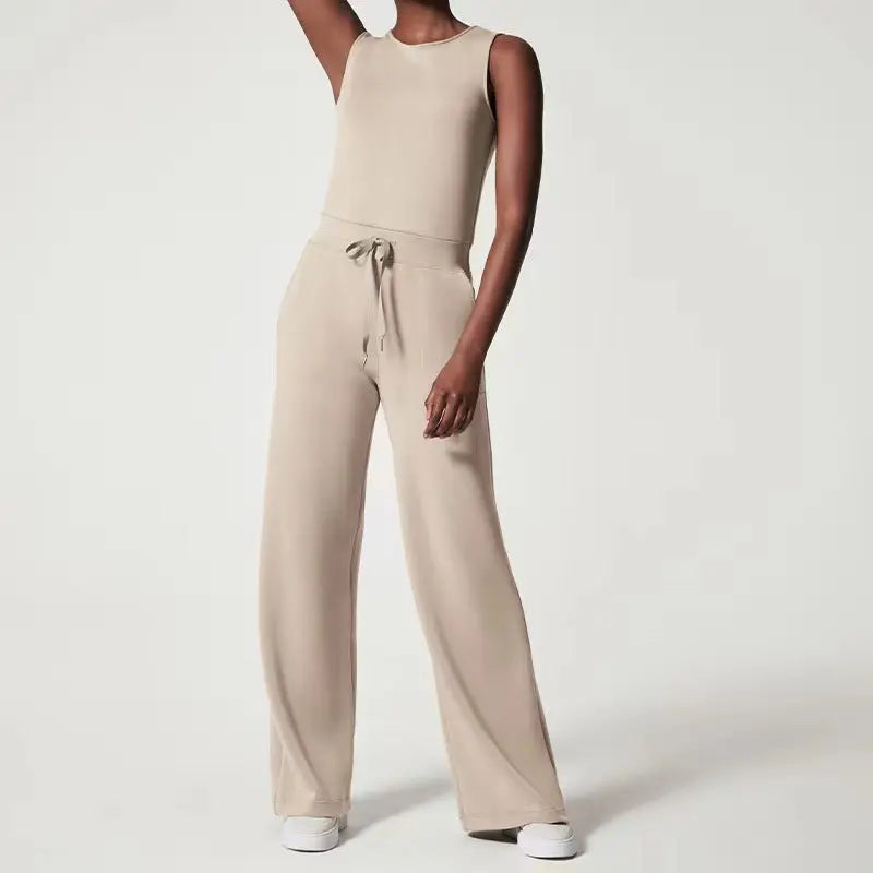 Solid Color Jumpsuit Sleeveless Tops Tie Elastic Pants Romper Angel Wishes