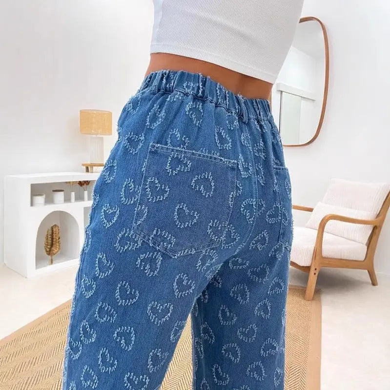 Denim Trousers Love Crochet Wash Straight Angel Wishes