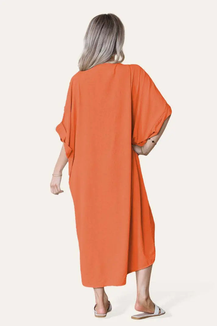 Womens V-Neck Tie Knotted Twisted Front Oversized Longline Midi Dress Angel Wishes