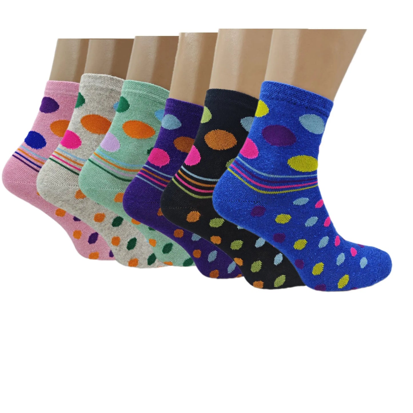 6 12 24 Pairs Womens Socks Mixed Striped Polka Dot Designs Angel Wishes