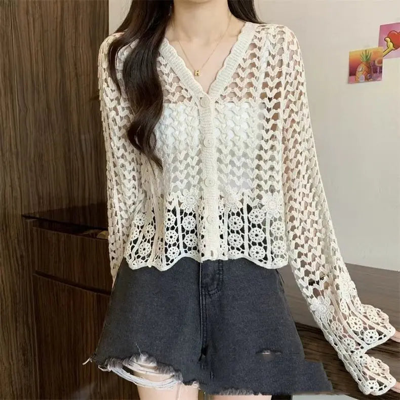 Crochet Thin Loose Long Sleeve top Angel Wishes