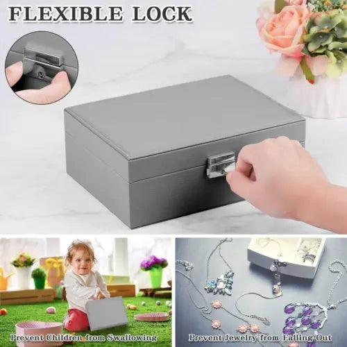 2 Layer Grey Jewellery Box Organizer Rings Necklaces Jewellry Storage Case Box Angel Wishes