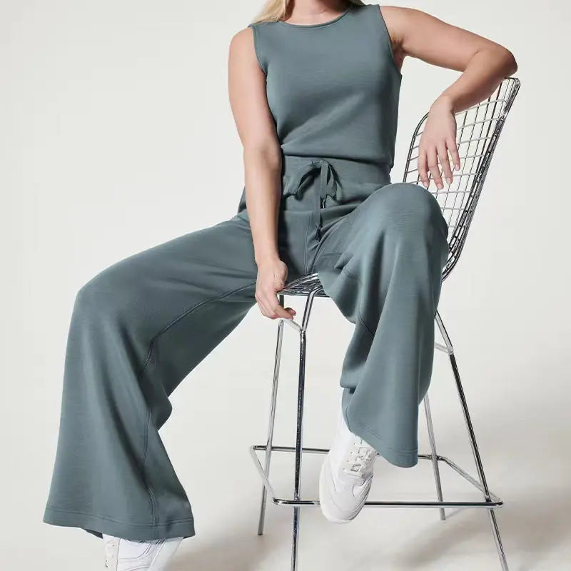 Solid Color Jumpsuit Sleeveless Tops Tie Elastic Pants Romper Angel Wishes