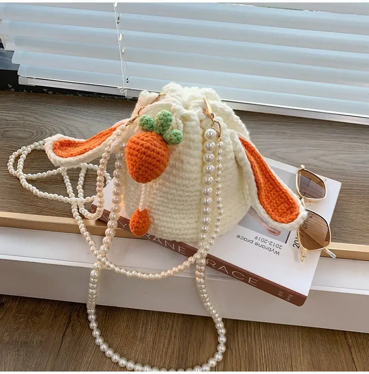 Strawberry Rabbit Crochet Wool Shoulder Bag Angel Wishes