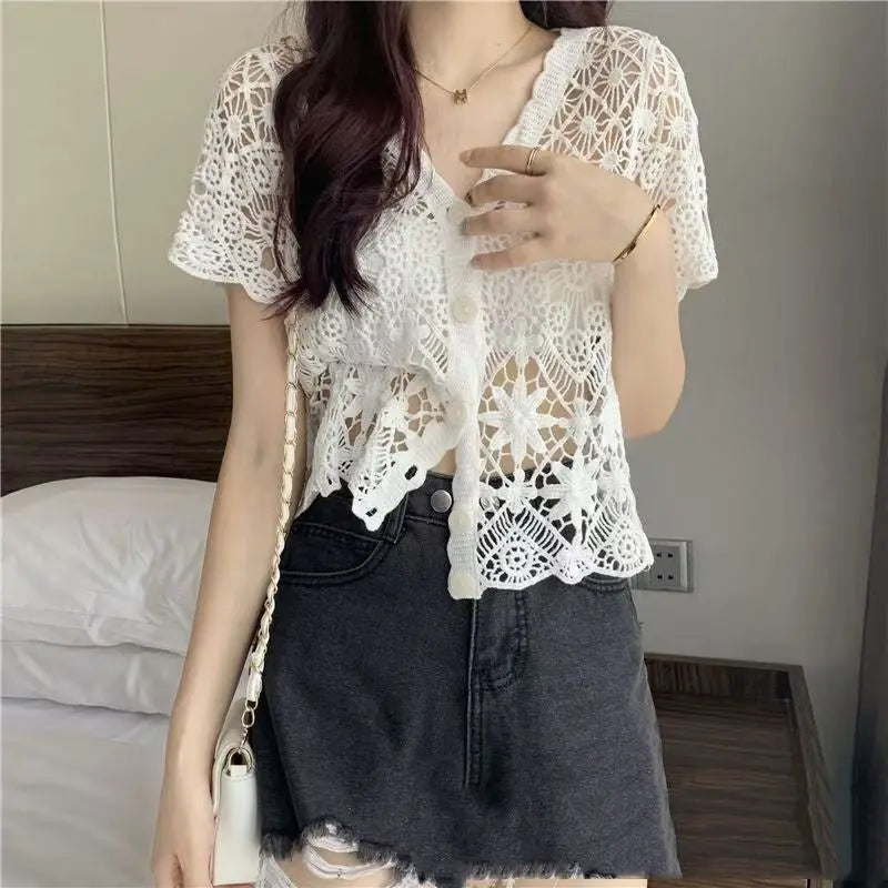 Crochet Thin Loose Long Sleeve top Angel Wishes