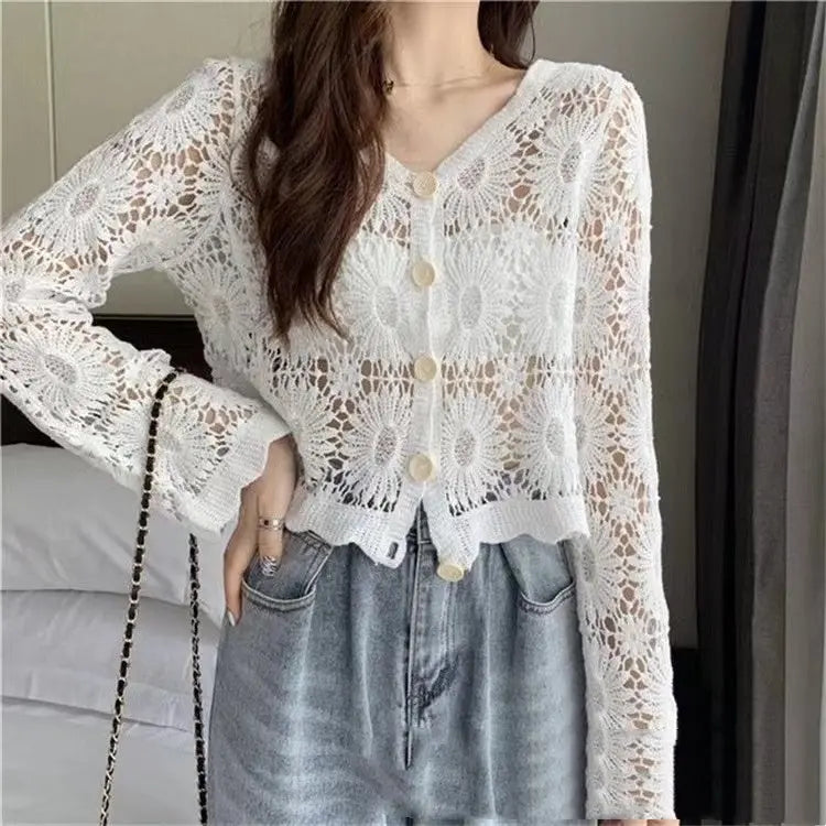 Crochet Thin Loose Long Sleeve top Angel Wishes