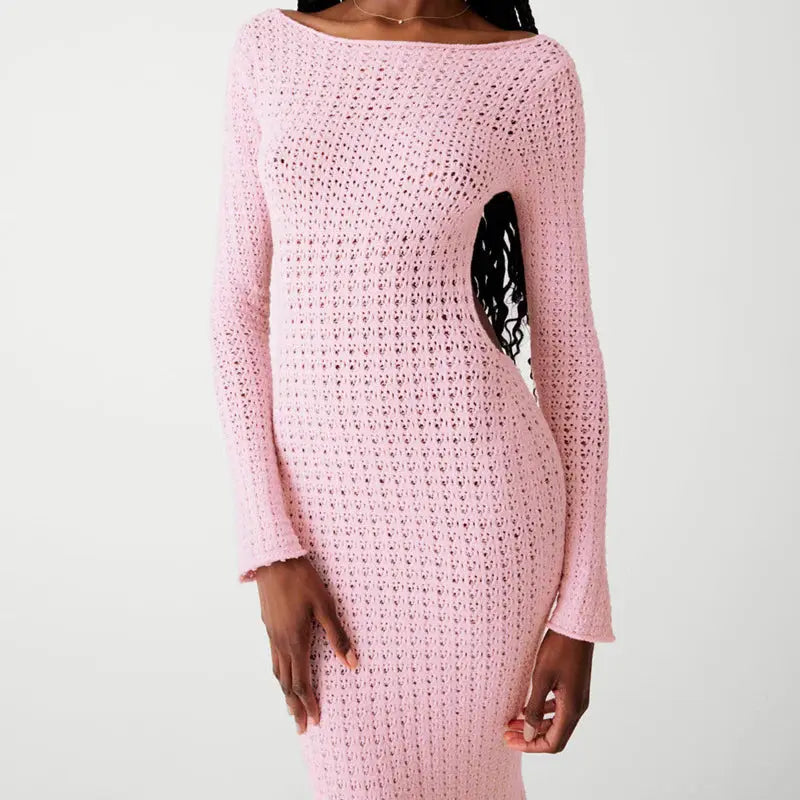 Pink Backless Knitted Dress Angel Wishes