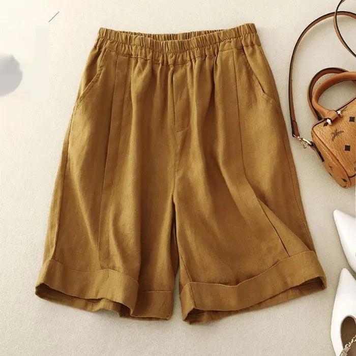 Summer High Waist Cotton Linen Wide Leg Shorts Angel Wishes