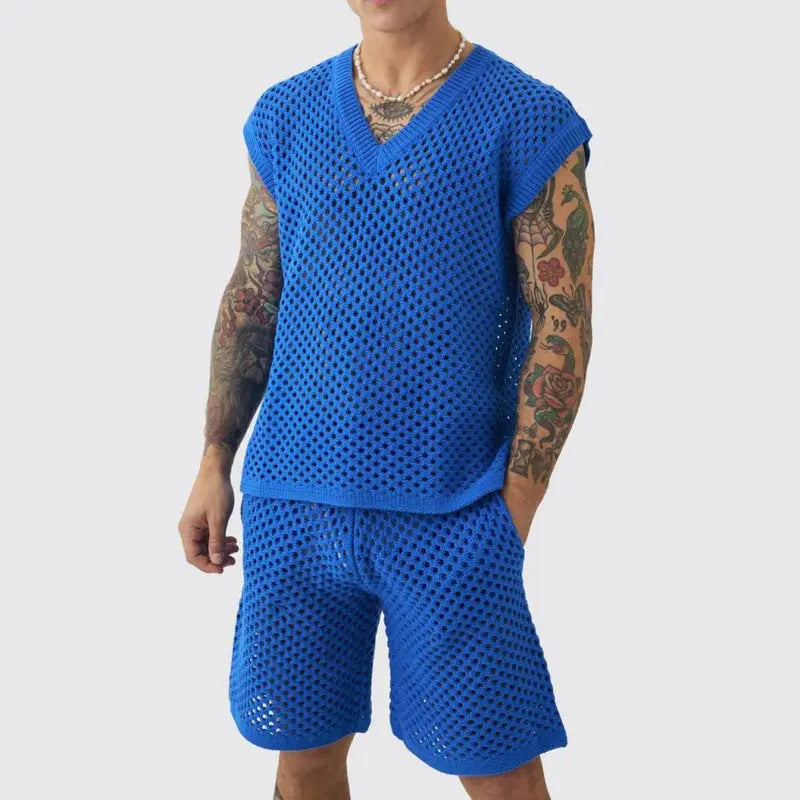 Men's V-neck Knitted Vest Shorts Suit Angel Wishes