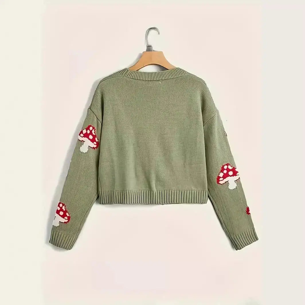 Cute Mushroom Button Knitted Cardigan Angel Wishes