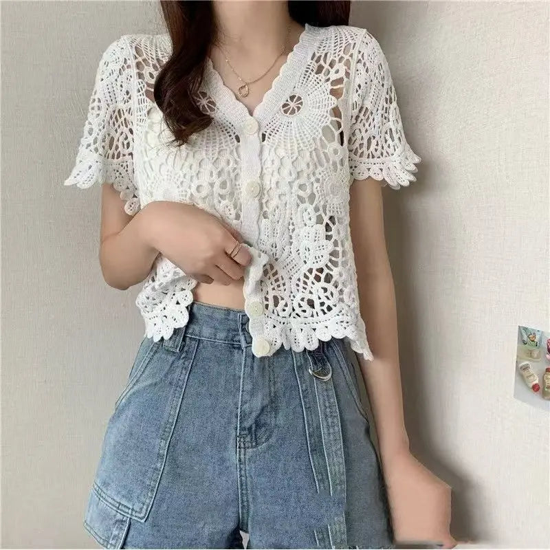 Crochet Thin Loose Long Sleeve top Angel Wishes