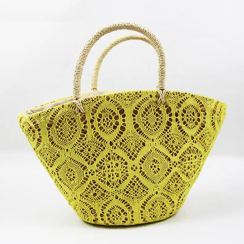 Straw Woven Western Style Hollow Handbag Woven Bag Angel Wishes