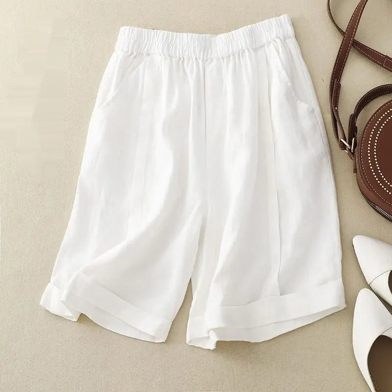 Summer High Waist Slimming Cotton Linen Wide Leg Shorts Angel Wishes