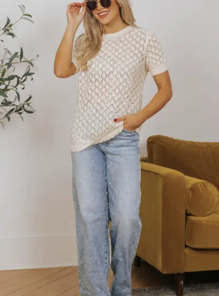 Hollow Out Crochet Short Sleeve Top Angel Wishes