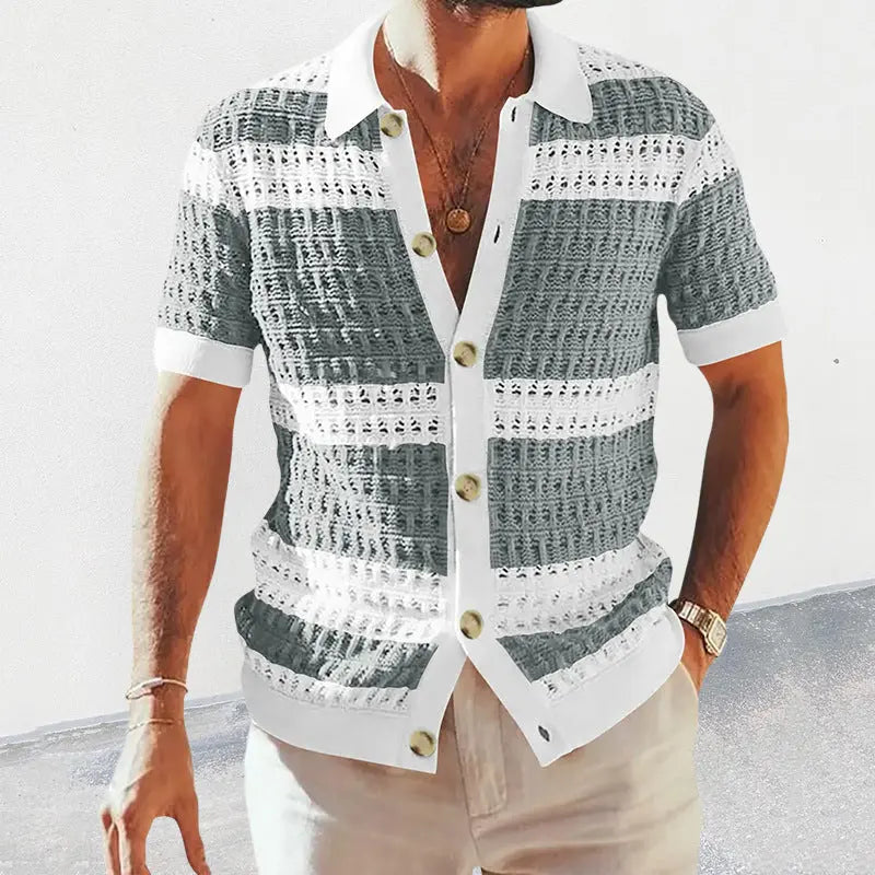 Summer Luxury Fashion New Knitted Shirt Men's Polo Neck Short Sleeve Colored Hollow Breathable Cardigan Men's Top Coat Angel Wishes