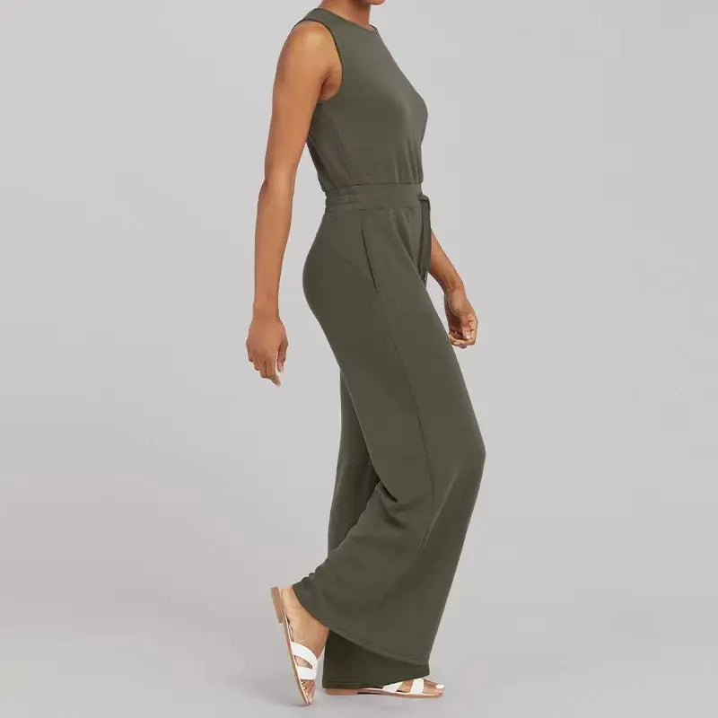 Solid Color Jumpsuit Sleeveless Tops Tie Elastic Pants Romper Angel Wishes