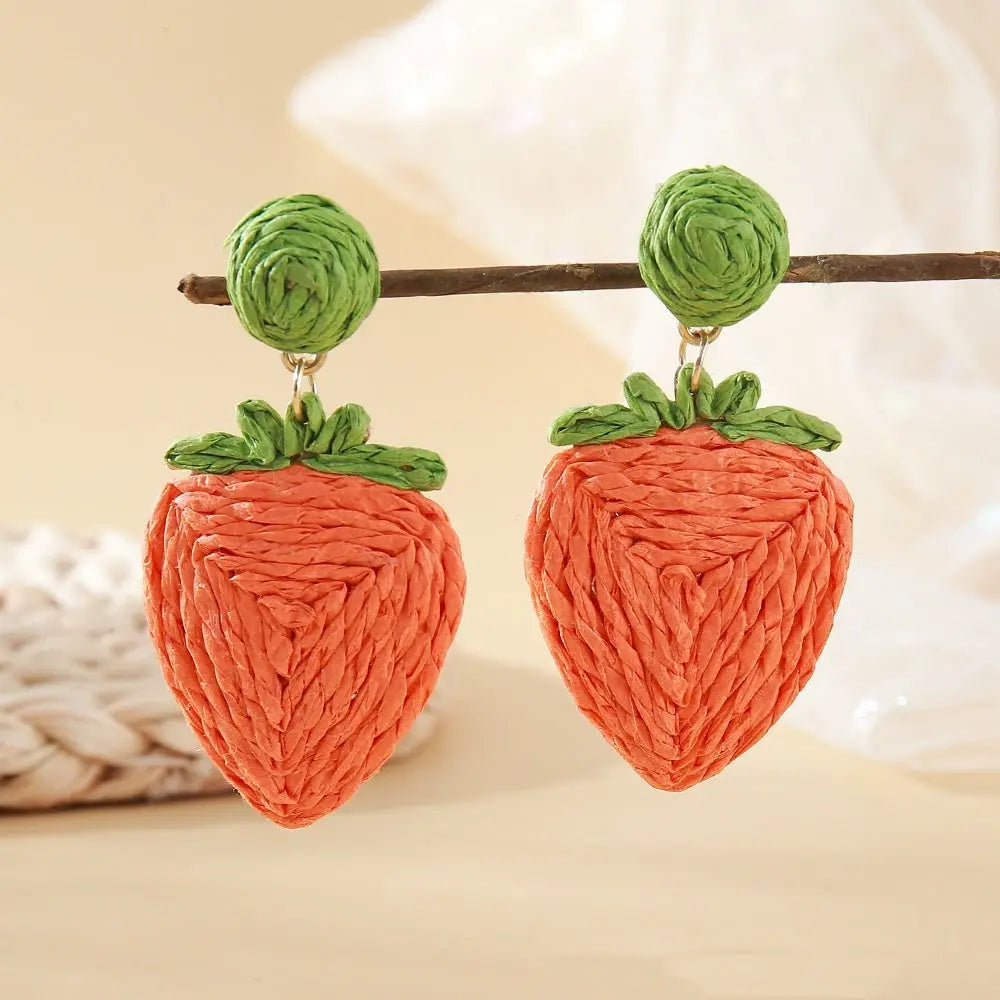 Raffia Woven Strawberry Earrings Vacation Style Angel Wishes