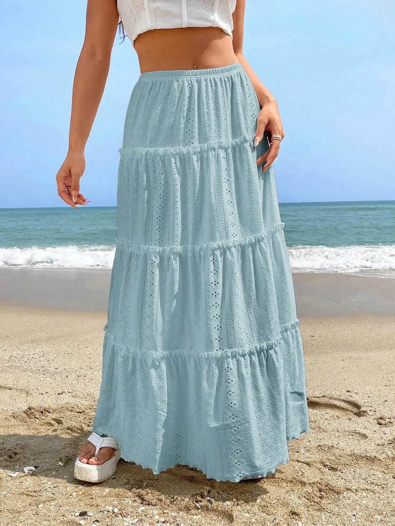 Women's Elastic Waist Mid-length Stitching Solid Skirt Angel Wishes