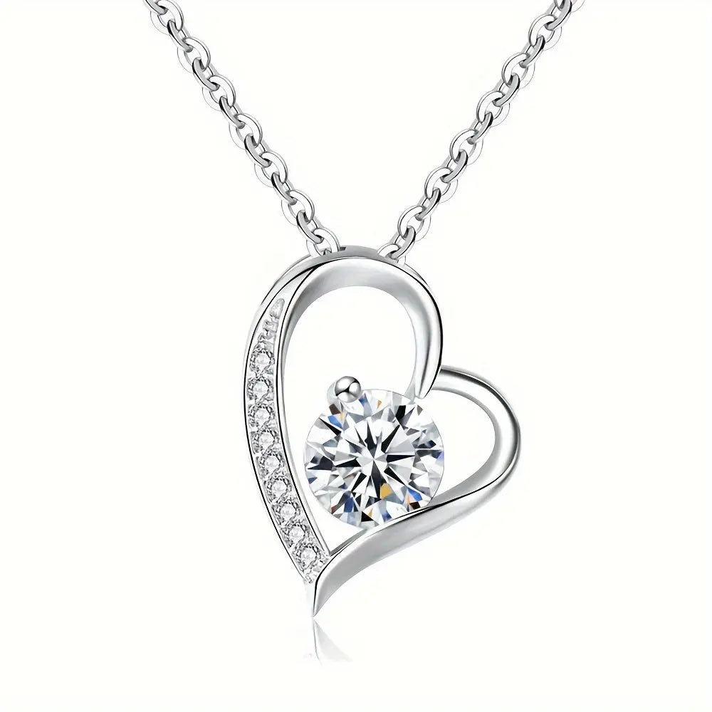 Cubic Zirconia Heart Necklace With Heart For Gifts 925 Sterling Silver Necklace Angel Wishes