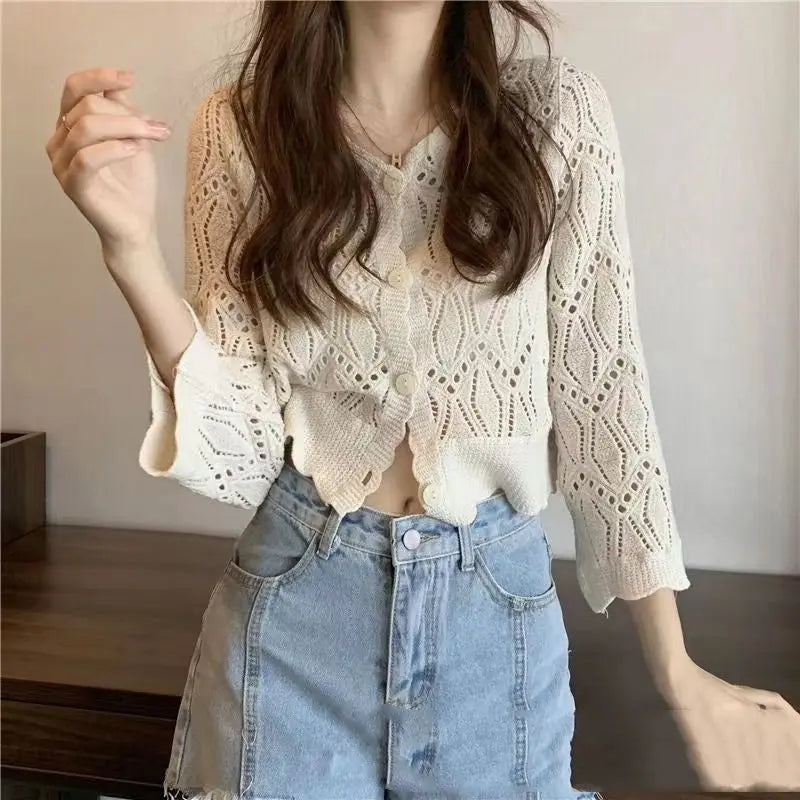 Crochet Thin Loose Long Sleeve top Angel Wishes