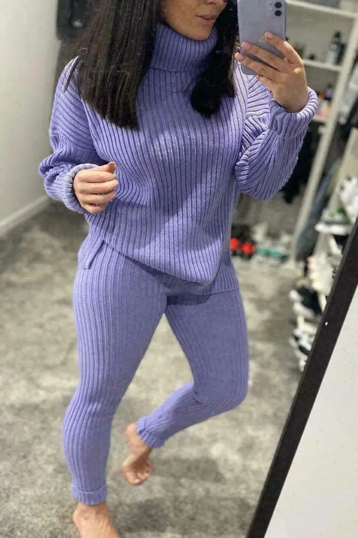 Chunky Knitted Ribbed Top And Leggings Loungewear Set Angel Wishes