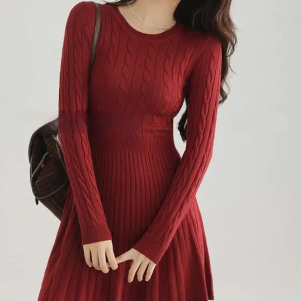 Long Sleeve Knit Dress Women Waist Slimming Angel Wishes