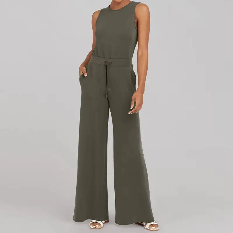 Solid Color Jumpsuit Sleeveless Tops Tie Elastic Pants Romper Angel Wishes