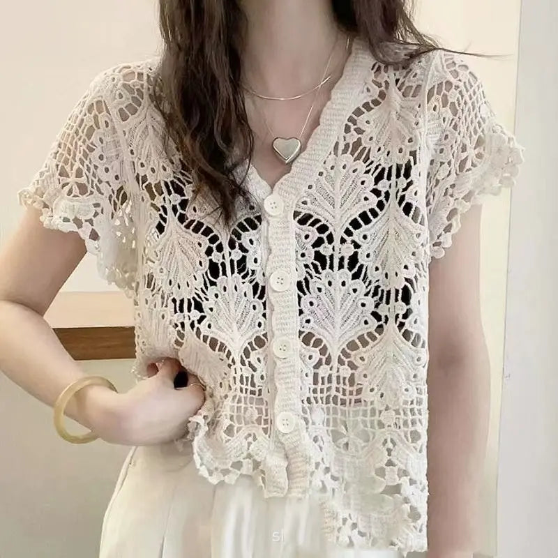 Crochet Thin Loose Long Sleeve top Angel Wishes