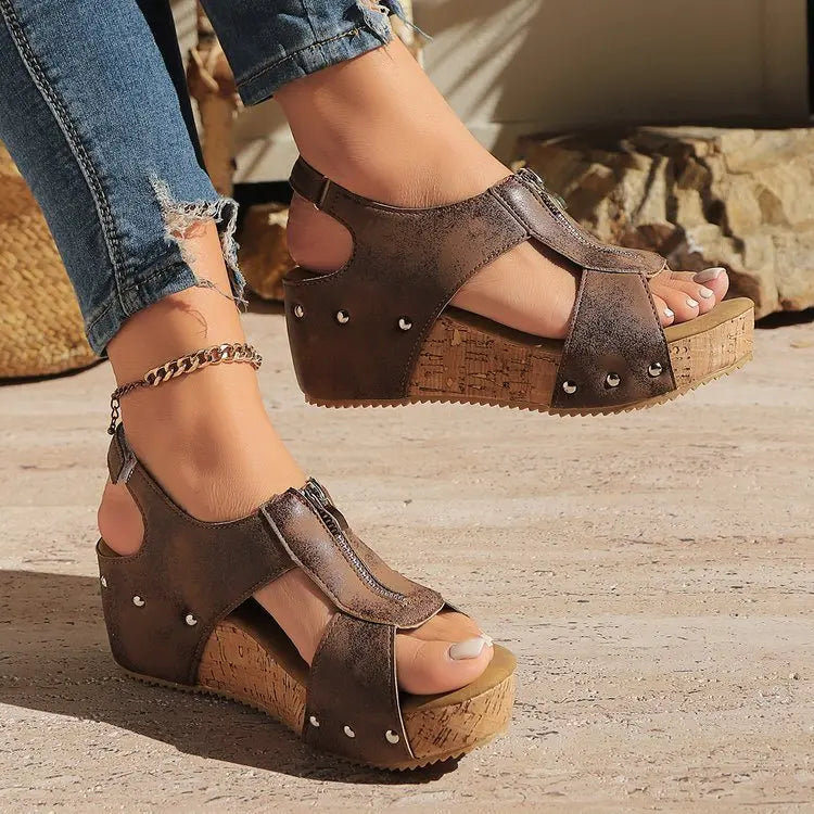 Summer Zipper Wedges Sandals Women's Lightweight Height Increasing Shoes Fashion Casual Sandals Angel Wishes