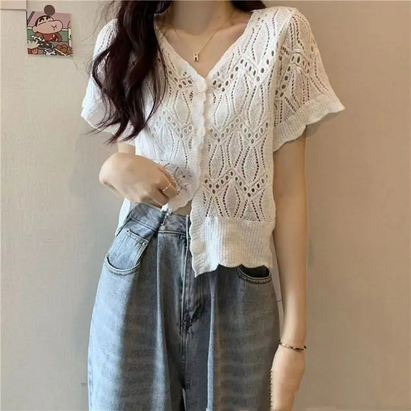 Crochet Thin Loose Long Sleeve top Angel Wishes