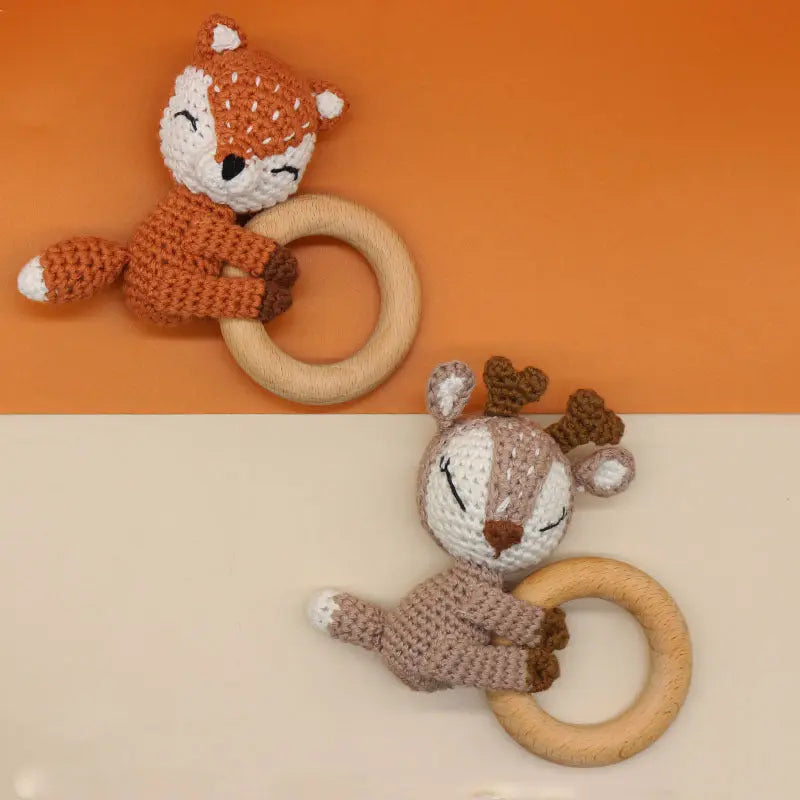 Handmade Crochet Fox Elk Rattle Toy Baby Molar Teether Angel Wishes
