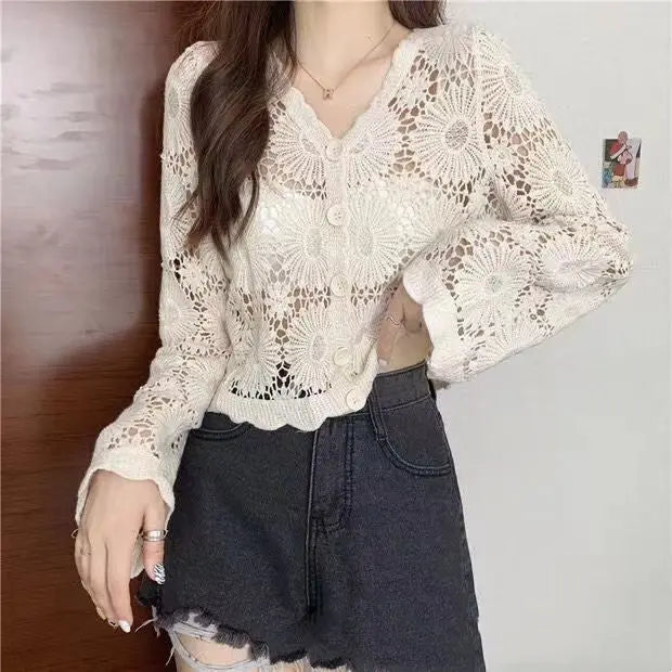 Crochet Thin Loose Long Sleeve top Angel Wishes