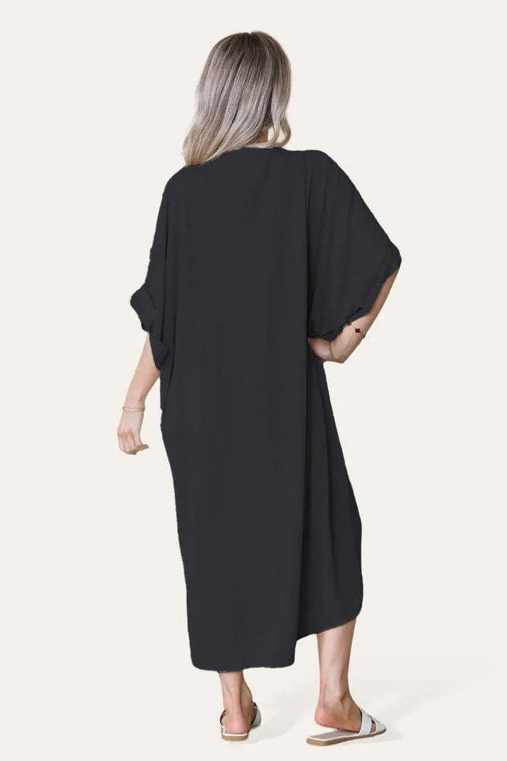Womens V-Neck Tie Knotted Twisted Front Oversized Longline Midi Dress Angel Wishes